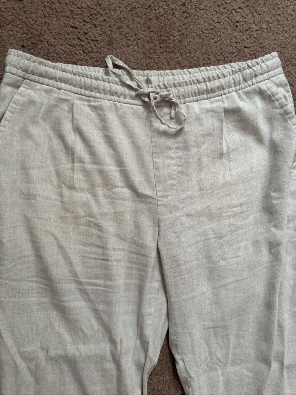 Zara Women’s Casual Drawstring Linen Pants - Light Beige